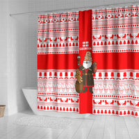 Georgia Christmas Shower Curtain with Santa in Chokha Wine Barrel Gingerbread and Coat of Arms Design - Wonder Print Shop