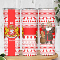 Georgia Christmas Skinny Tumbler with Santa in Chokha Wine Barrel Gingerbread and Coat of Arms Design - Wonder Print Shop