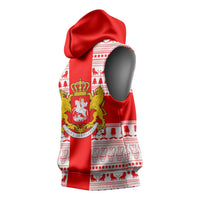 Georgia Christmas Sleeveless Hoodie with Santa in Chokha Wine Barrel Gingerbread and Coat of Arms Design - Wonder Print Shop