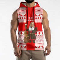 Georgia Christmas Sleeveless Hoodie with Santa in Chokha Wine Barrel Gingerbread and Coat of Arms Design - Wonder Print Shop