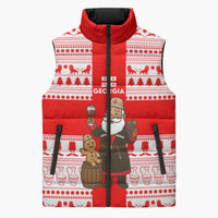 Georgia Christmas Sleeveless Puffer Jacket with Santa in Chokha Wine Barrel Gingerbread and Coat of Arms Design - Wonder Print Shop