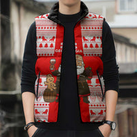 Georgia Christmas Sleeveless Puffer Jacket with Santa in Chokha Wine Barrel Gingerbread and Coat of Arms Design - Wonder Print Shop