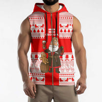 Georgia Christmas Sleeveless Zip Hoodie with Santa in Chokha Wine Barrel Gingerbread and Coat of Arms Design - Wonder Print Shop