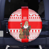 Georgia Christmas Spare Tire Cover with Santa in Chokha Wine Barrel Gingerbread and Coat of Arms Design - Wonder Print Shop