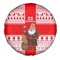 Georgia Christmas Spare Tire Cover with Santa in Chokha Wine Barrel Gingerbread and Coat of Arms Design - Wonder Print Shop