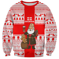 Georgia Christmas Sweatshirt with Santa in Chokha Wine Barrel Gingerbread and Coat of Arms Design - Wonder Print Shop