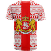 Georgia Christmas T Shirt with Santa in Chokha Wine Barrel Gingerbread and Coat of Arms Design - Wonder Print Shop