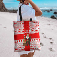 Georgia Christmas Tote Bag with Santa in Chokha Wine Barrel Gingerbread and Coat of Arms Design - Wonder Print Shop