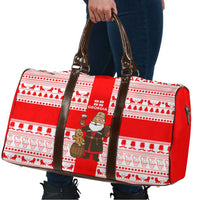 Georgia Christmas Travel Bag with Santa in Chokha Wine Barrel Gingerbread and Coat of Arms Design - Wonder Print Shop