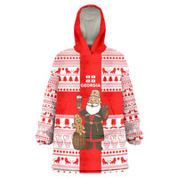 Georgia Christmas Wearable Blanket Hoodie with Santa in Chokha Wine Barrel Gingerbread and Coat of Arms Design - Wonder Print Shop