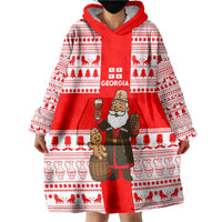 Georgia Christmas Wearable Blanket Hoodie with Santa in Chokha Wine Barrel Gingerbread and Coat of Arms Design - Wonder Print Shop