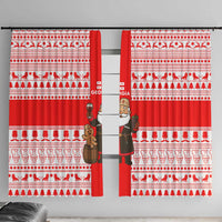 Georgia Christmas Window Curtain with Santa in Chokha Wine Barrel Gingerbread and Coat of Arms Design - Wonder Print Shop