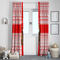 Georgia Christmas Window Curtain with Santa in Chokha Wine Barrel Gingerbread and Coat of Arms Design - Wonder Print Shop