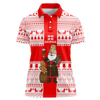 Georgia Christmas Women Polo Shirt with Santa in Chokha Wine Barrel Gingerbread and Coat of Arms Design - Wonder Print Shop