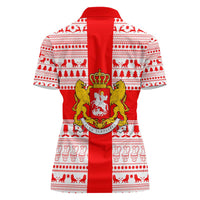 Georgia Christmas Women Polo Shirt with Santa in Chokha Wine Barrel Gingerbread and Coat of Arms Design - Wonder Print Shop