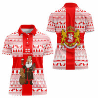 Georgia Christmas Women Polo Shirt with Santa in Chokha Wine Barrel Gingerbread and Coat of Arms Design - Wonder Print Shop