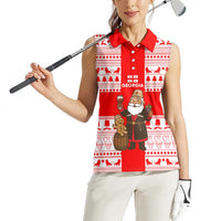 Georgia Christmas Women Sleeveless Polo Shirt with Santa in Chokha Wine Barrel Gingerbread and Coat of Arms Design - Wonder Print Shop