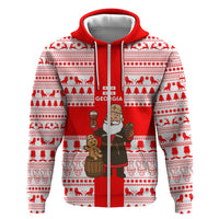 Georgia Christmas Zip Hoodie with Santa in Chokha Wine Barrel Gingerbread and Coat of Arms Design - Wonder Print Shop