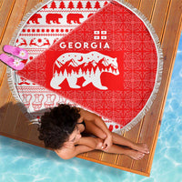 Georgia Christmas Beach Blanket with Bear Mountains Forest Pattern and Traditional Georgian Design - Wonder Print Shop