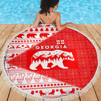 Georgia Christmas Beach Blanket with Bear Mountains Forest Pattern and Traditional Georgian Design - Wonder Print Shop