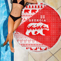 Georgia Christmas Beach Blanket with Bear Mountains Forest Pattern and Traditional Georgian Design - Wonder Print Shop