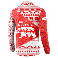 Georgia Christmas Button Sweatshirt with Bear Mountains Forest Pattern and Traditional Georgian Design - Wonder Print Shop