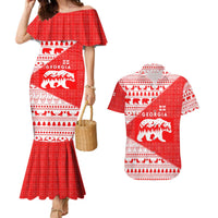 Georgia Christmas Couples Matching Mermaid Dress and Hawaiian Shirt with Bear Mountains Forest Pattern and Traditional Georgian Design - Wonder Print Shop
