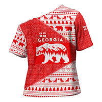 Georgia Christmas Cross Shoulder Shirt with Bear Mountains Forest Pattern and Traditional Georgian Design - Wonder Print Shop