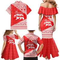 Georgia Christmas Family Matching Mermaid Dress and Hawaiian Shirt with Bear Mountains Forest Pattern and Traditional Georgian Design - Wonder Print Shop