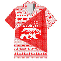 Georgia Christmas Family Matching Off The Shoulder Long Sleeve Dress and Hawaiian Shirt with Bear Mountains Forest Pattern and Traditional Georgian Design - Wonder Print Shop