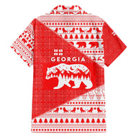 Georgia Christmas Family Matching Off The Shoulder Long Sleeve Dress and Hawaiian Shirt with Bear Mountains Forest Pattern and Traditional Georgian Design - Wonder Print Shop