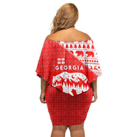 Georgia Christmas Family Matching Off Shoulder Short Dress and Hawaiian Shirt with Bear Mountains Forest Pattern and Traditional Georgian Design - Wonder Print Shop
