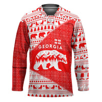 Georgia Christmas Hockey Jersey with Bear Mountains Forest Pattern and Traditional Georgian Design - Wonder Print Shop