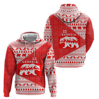 Georgia Christmas Hoodie with Bear Mountains Forest Pattern and Traditional Georgian Design - Wonder Print Shop