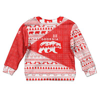 Georgia Christmas Kid Ugly Christmas Sweater with Bear Mountains Forest Pattern and Traditional Georgian Design - Wonder Print Shop
