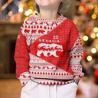 Georgia Christmas Kid Ugly Christmas Sweater with Bear Mountains Forest Pattern and Traditional Georgian Design - Wonder Print Shop