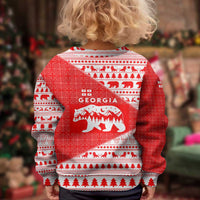 Georgia Christmas Kid Ugly Christmas Sweater with Bear Mountains Forest Pattern and Traditional Georgian Design - Wonder Print Shop