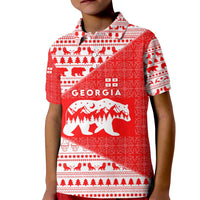 Georgia Christmas Kid Polo Shirt with Bear Mountains Forest Pattern and Traditional Georgian Design - Wonder Print Shop