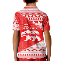 Georgia Christmas Kid Polo Shirt with Bear Mountains Forest Pattern and Traditional Georgian Design - Wonder Print Shop