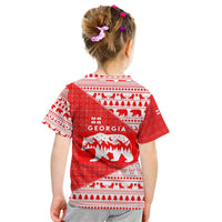 Georgia Christmas Kid T Shirt with Bear Mountains Forest Pattern and Traditional Georgian Design - Wonder Print Shop