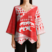 Georgia Christmas Kimono Sleeve Blouse with Bear Mountains Forest Pattern and Traditional Georgian Design - Wonder Print Shop