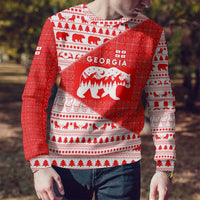 Georgia Christmas Ugly Christmas Sweater with Bear Mountains Forest Pattern and Traditional Georgian Design - Wonder Print Shop