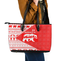 Georgia Christmas Leather Tote Bag with Bear Mountains Forest Pattern and Traditional Georgian Design - Wonder Print Shop