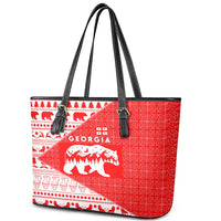 Georgia Christmas Leather Tote Bag with Bear Mountains Forest Pattern and Traditional Georgian Design - Wonder Print Shop