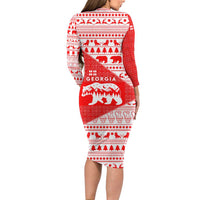 Georgia Christmas Long Sleeve Bodycon Dress with Bear Mountains Forest Pattern and Traditional Georgian Design - Wonder Print Shop