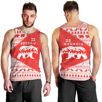 Georgia Christmas Men Tank Top with Bear Mountains Forest Pattern and Traditional Georgian Design - Wonder Print Shop