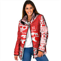 Georgia Christmas Padded Jacket with Bear Mountains Forest Pattern and Traditional Georgian Design - Wonder Print Shop