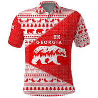 Georgia Christmas Polo Shirt with Bear Mountains Forest Pattern and Traditional Georgian Design - Wonder Print Shop