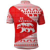 Georgia Christmas Polo Shirt with Bear Mountains Forest Pattern and Traditional Georgian Design - Wonder Print Shop