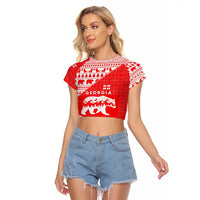 Georgia Christmas Raglan Cropped T Shirt with Bear Mountains Forest Pattern and Traditional Georgian Design - Wonder Print Shop